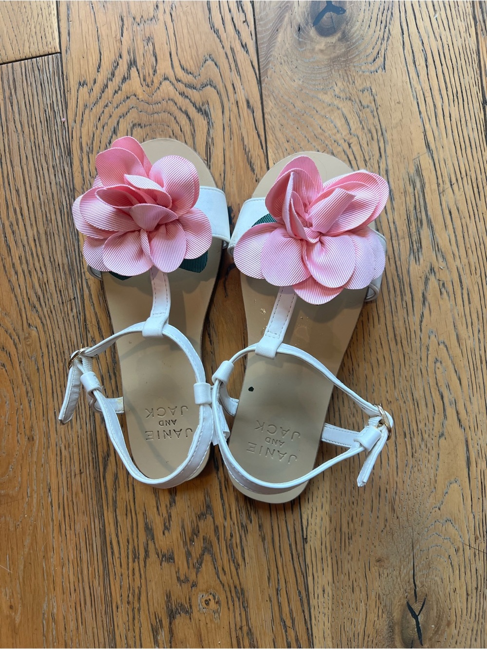 Janie and Jack White Sandals with Pink Flower Applique